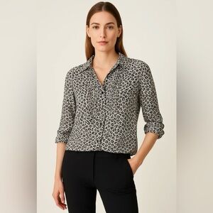Gerard Darel Silk Blouse, Gray/Black Leopard Print, Size 6